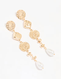 Gold Pearl Hammered Drop Earrings - link has visual effect only