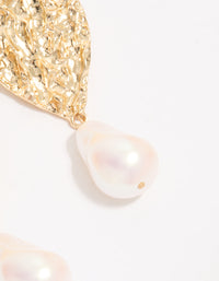 Gold Pearl Hammered Disc Drop Earrings - link has visual effect only