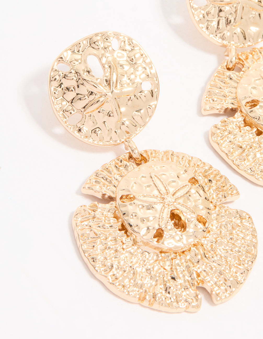 Gold Sand Dollar Drop Earrings