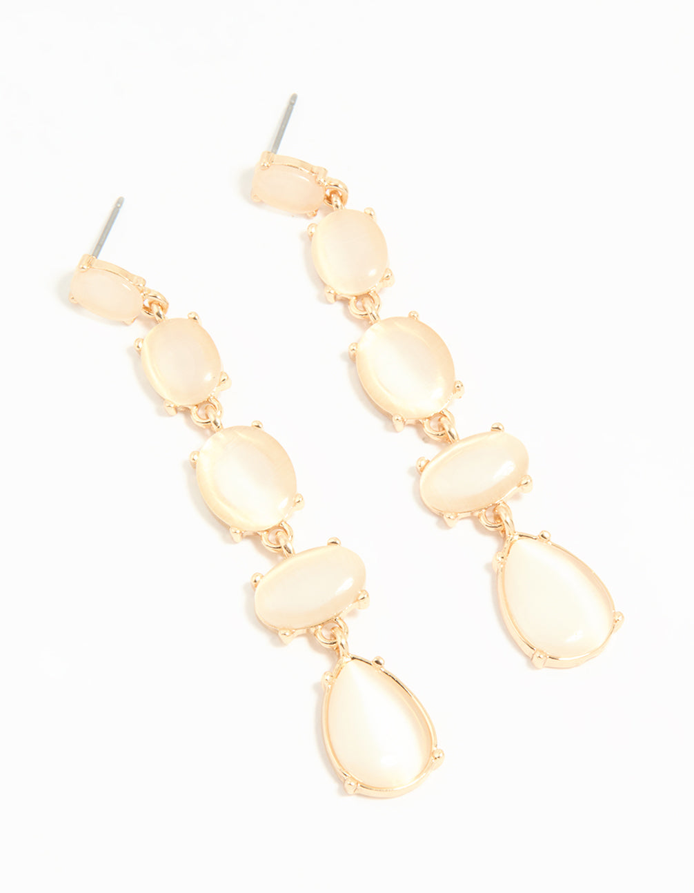 Gold White Stone Multirow Drop Earrings