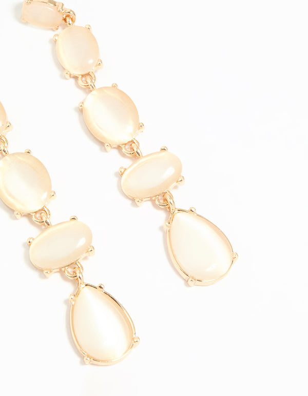 Gold White Stone Multirow Drop Earrings