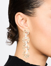 Gold Linked Pearl Drop Earrings - link has visual effect only