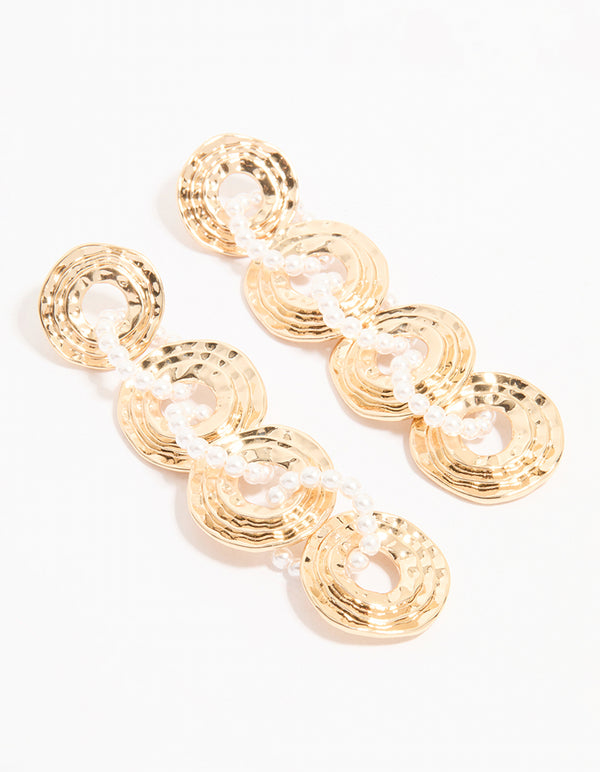 Gold Linked Pearl Drop Earrings