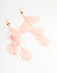 Pink Fabric Petal Chain Pearl Drop Earrings - link has visual effect only