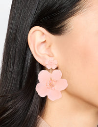 Pink Flower Layered Drop Earrings - link has visual effect only