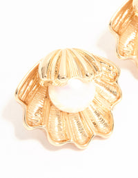 Gold Clam Pearl Stud Earrings - link has visual effect only