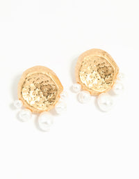 Gold Pearl Hammered Disc Stud Earrings - link has visual effect only