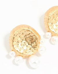 Gold Pearl Hammered Disc Stud Earrings - link has visual effect only