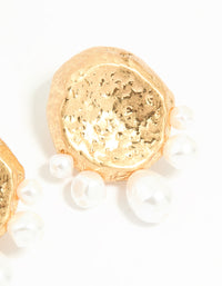 Gold Pearl Hammered Disc Stud Earrings - link has visual effect only