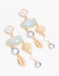 Gold Blue Marble & Shell Mobile Drop Earrings - link has visual effect only