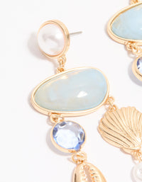Gold Blue Marble & Shell Mobile Drop Earrings - link has visual effect only