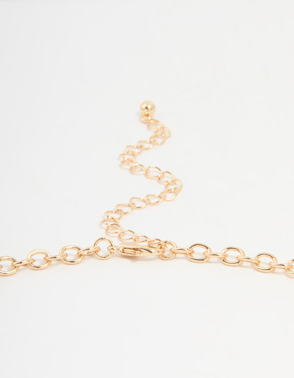 Gold Rose Stone Hexagon Choker Necklace