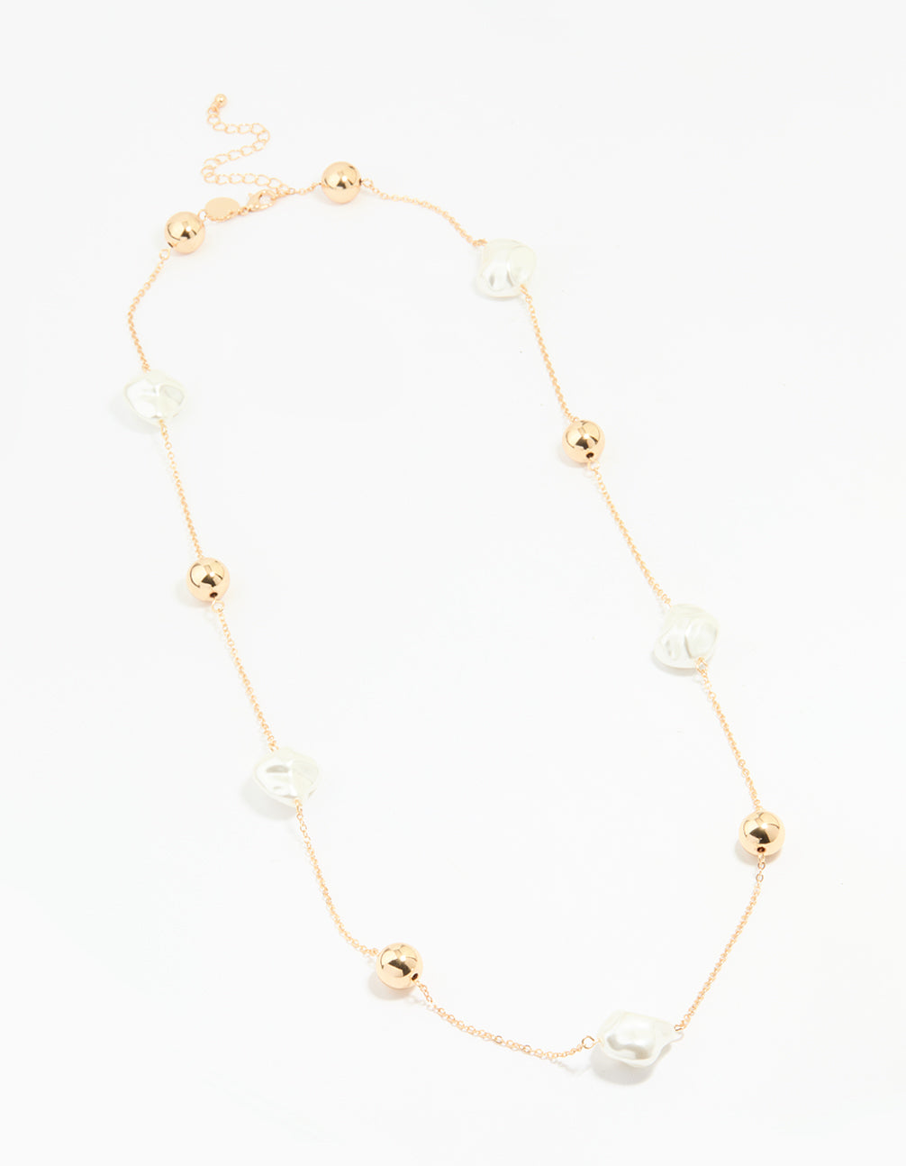 Gold Pearl & Solid Ball Long Link Necklace