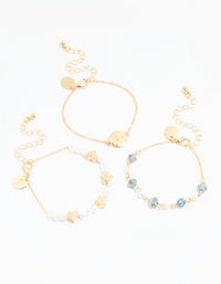 Gold Pearl Heart Beaded Bracelets 3-Pack - link has visual effect only