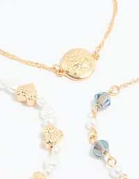 Gold Pearl Heart Beaded Bracelets 3-Pack - link has visual effect only