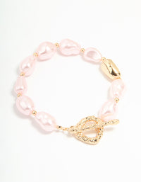 Gold Irregular Pink Pearl Textured T & O Bracelet - link has visual effect only