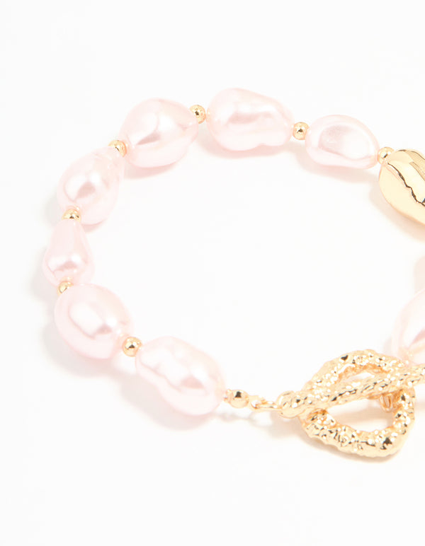 Gold Irregular Pink Pearl Textured T & O Bracelet