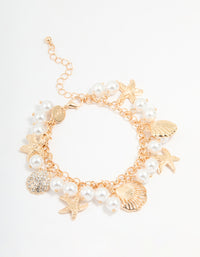 Gold Pearl Mixed Ocean Charm Bracelet - link has visual effect only
