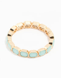 Gold Blue Beaded Octagon Stretch Bracelet - link has visual effect only