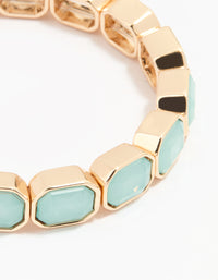Gold Blue Beaded Octagon Stretch Bracelet - link has visual effect only