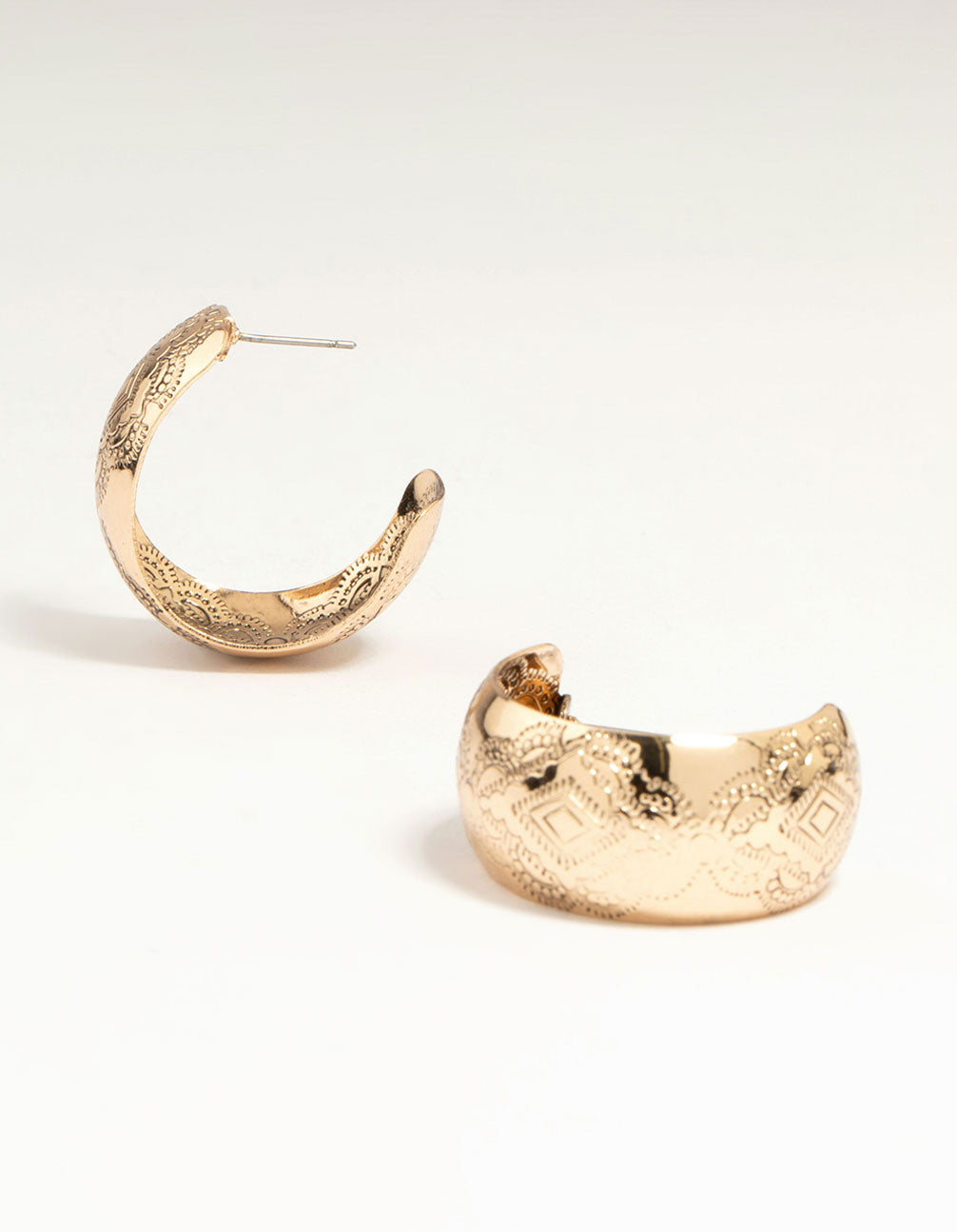 Antique Gold Pattern Wide Hoop Earrings
