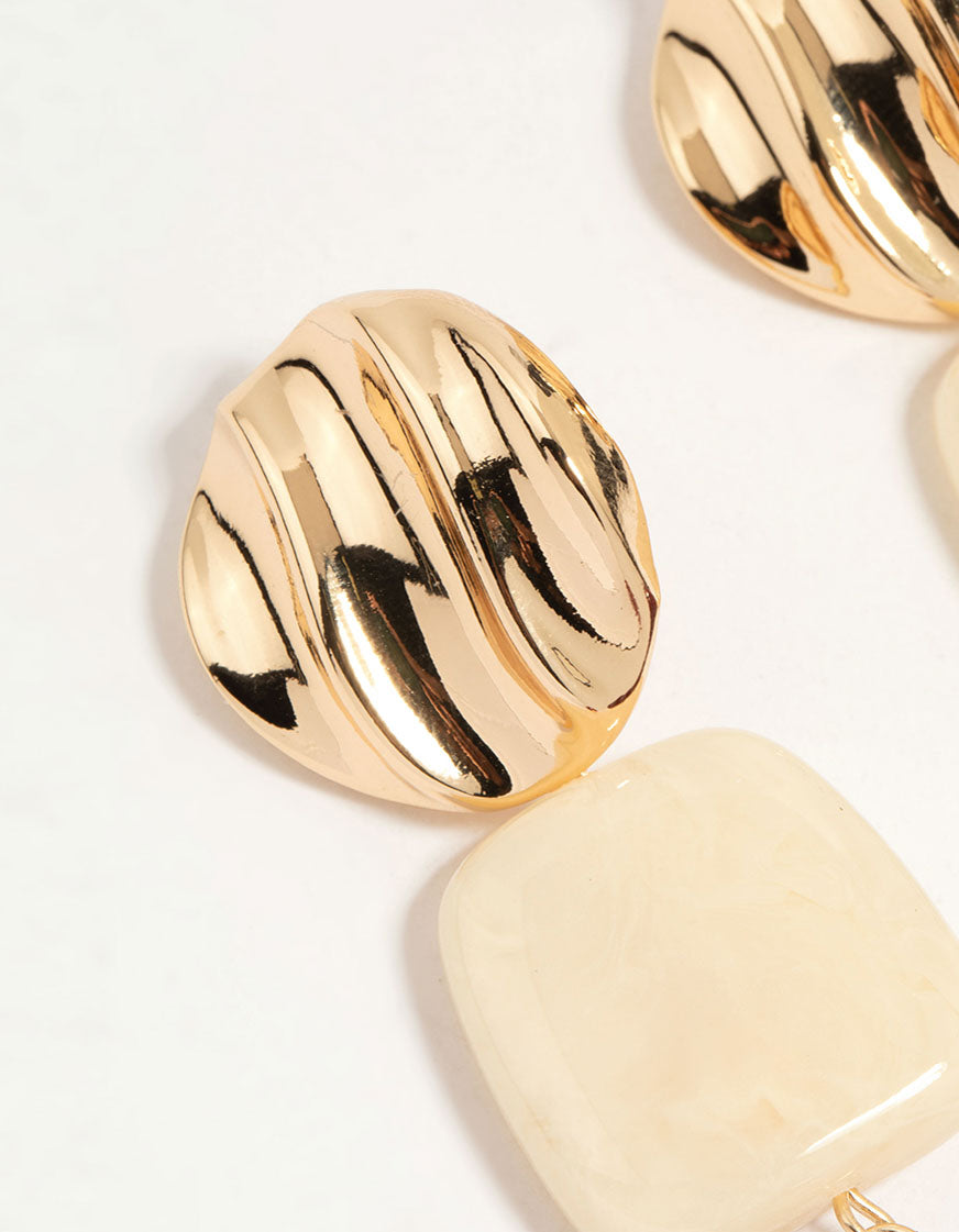 Gold Triple Stone Drop Earrings