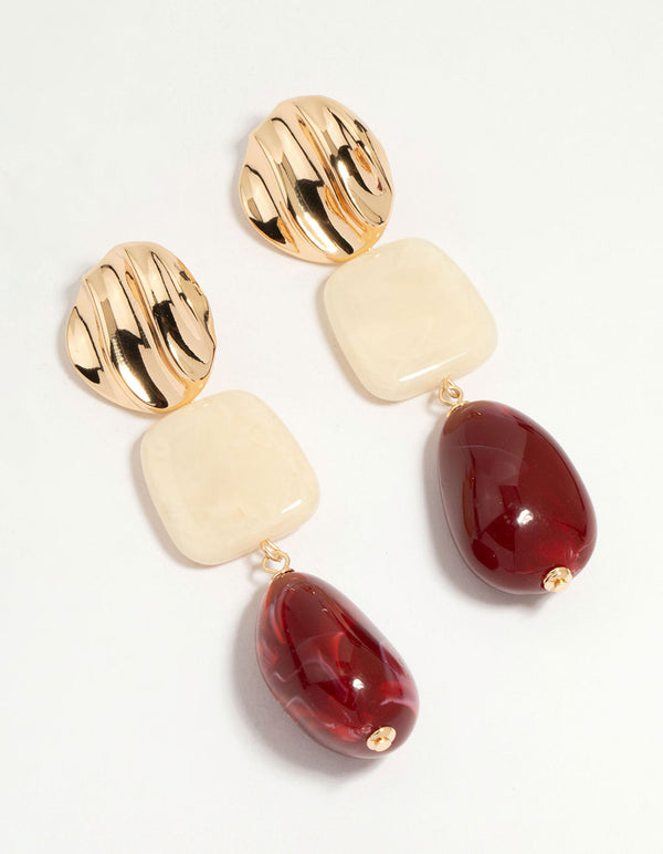 Gold Triple Stone Drop Earrings