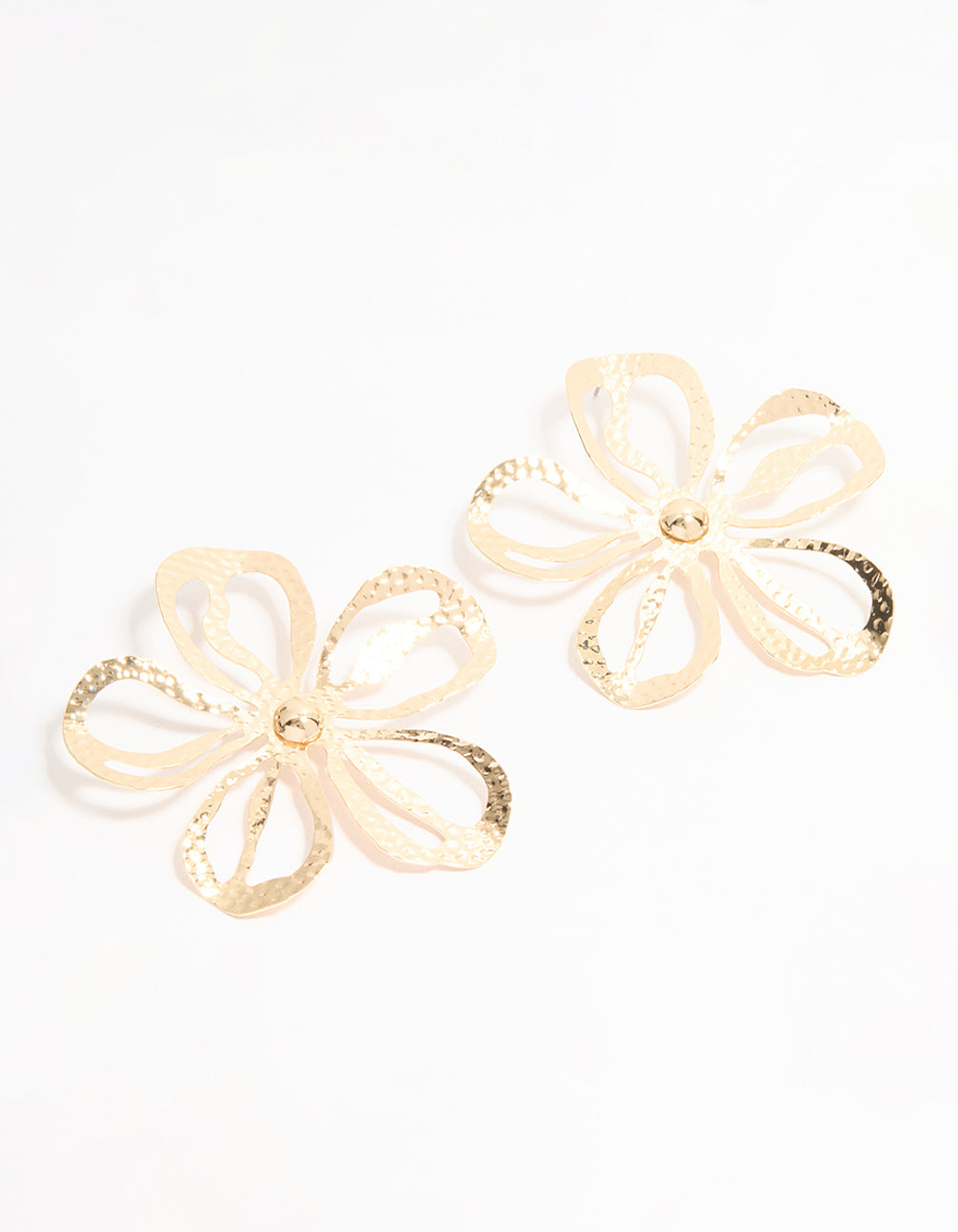 Gold Cut Out Large Flower Stud Earrings