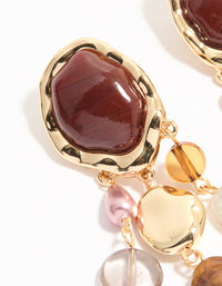 Gold Triple Molten Stone Drop Earrings - link has visual effect only