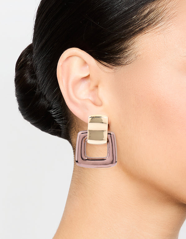 Gold Large Doorknocker Stud Earrings