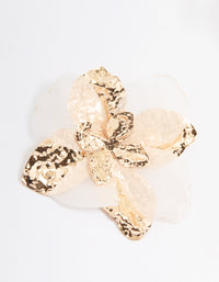 Gold White Fabric Flower Drop Earrings - link has visual effect only
