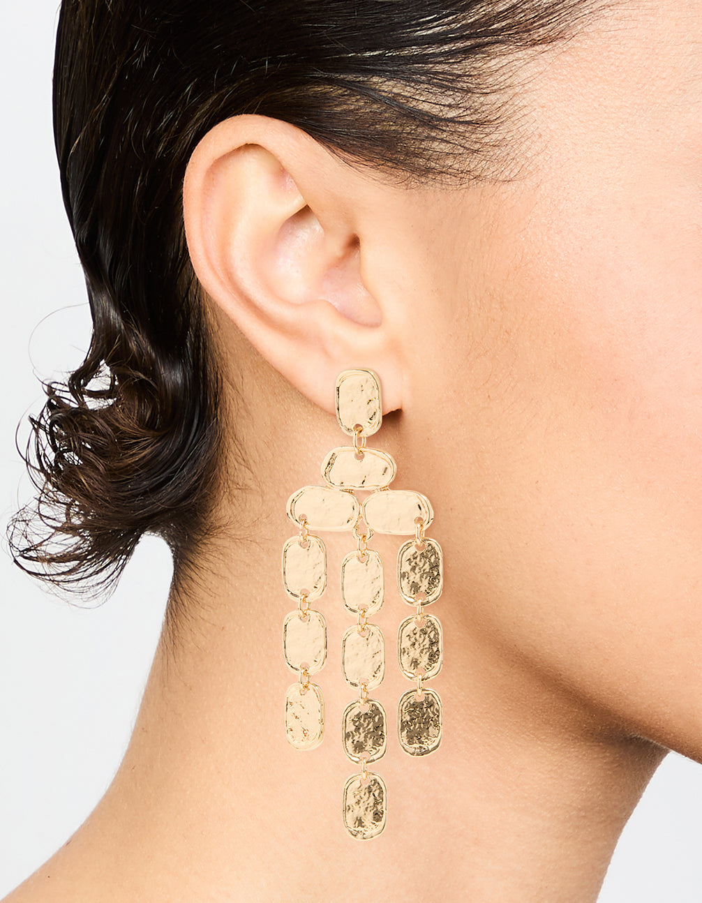 Gold Hammered Drop Earrings