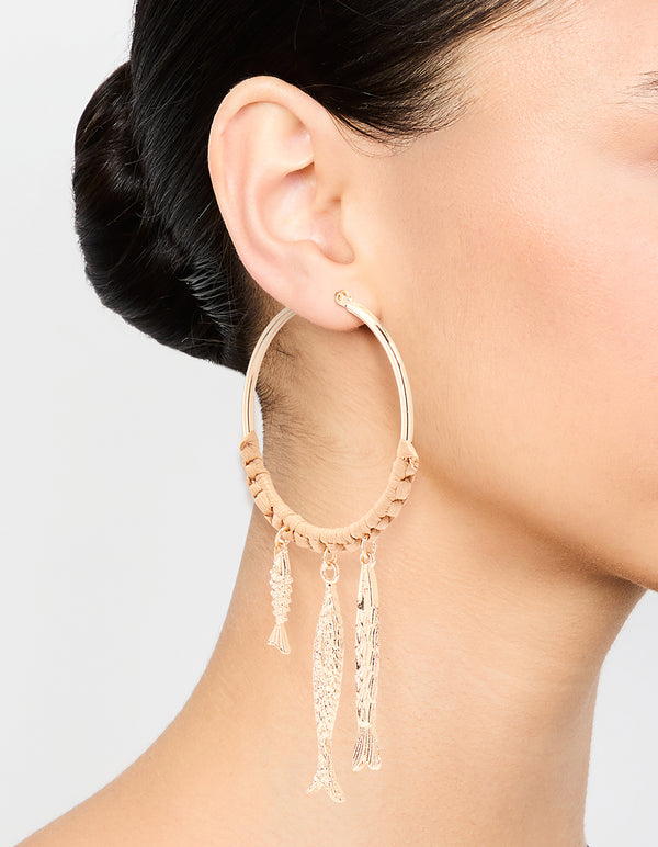 Gold Wrapped Fish Hoop Earrings
