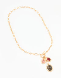 Gold Green Red & Pink Gemstone Charm Necklace - link has visual effect only