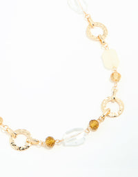 Gold Mixed Stone Textured Long Necklace - link has visual effect only