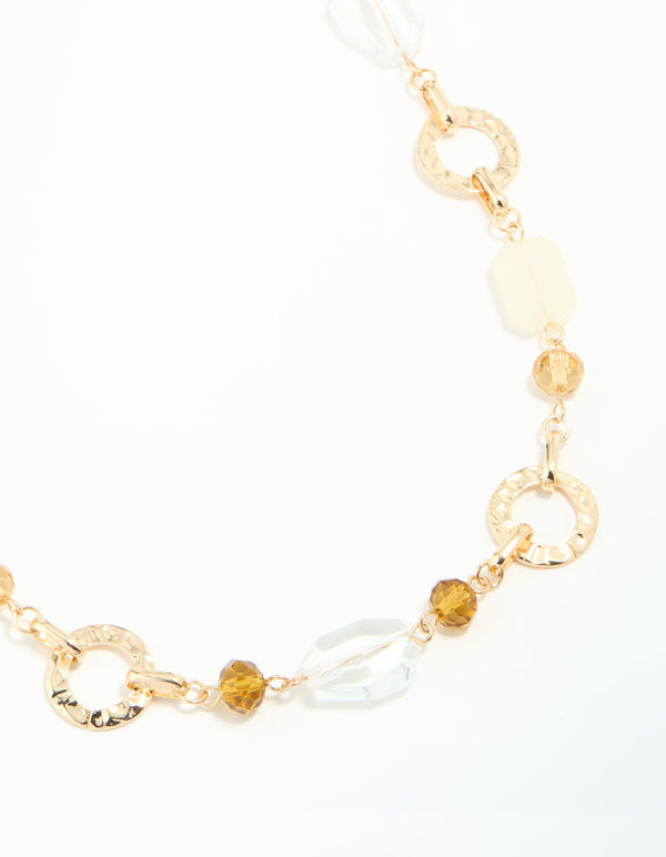 Gold Mixed Stone Textured Long Necklace