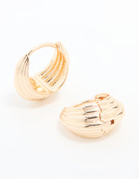 Gold Ribbed Huggie Earrings - link has visual effect only