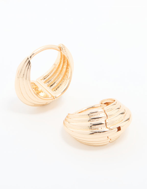 Gold Ribbed Huggie Earrings