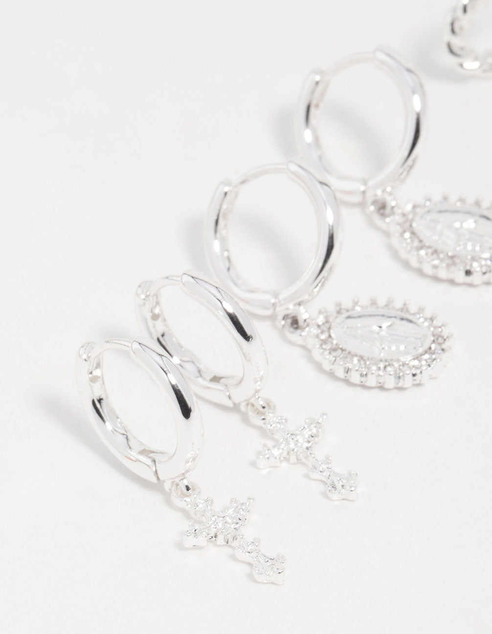 Silver Diamante Cross Huggie Earrings 3-Pack