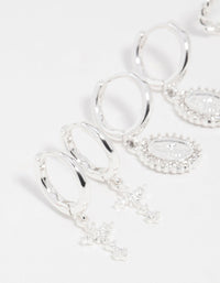 Silver Diamante Cross Huggie Earrings 3-Pack - link has visual effect only