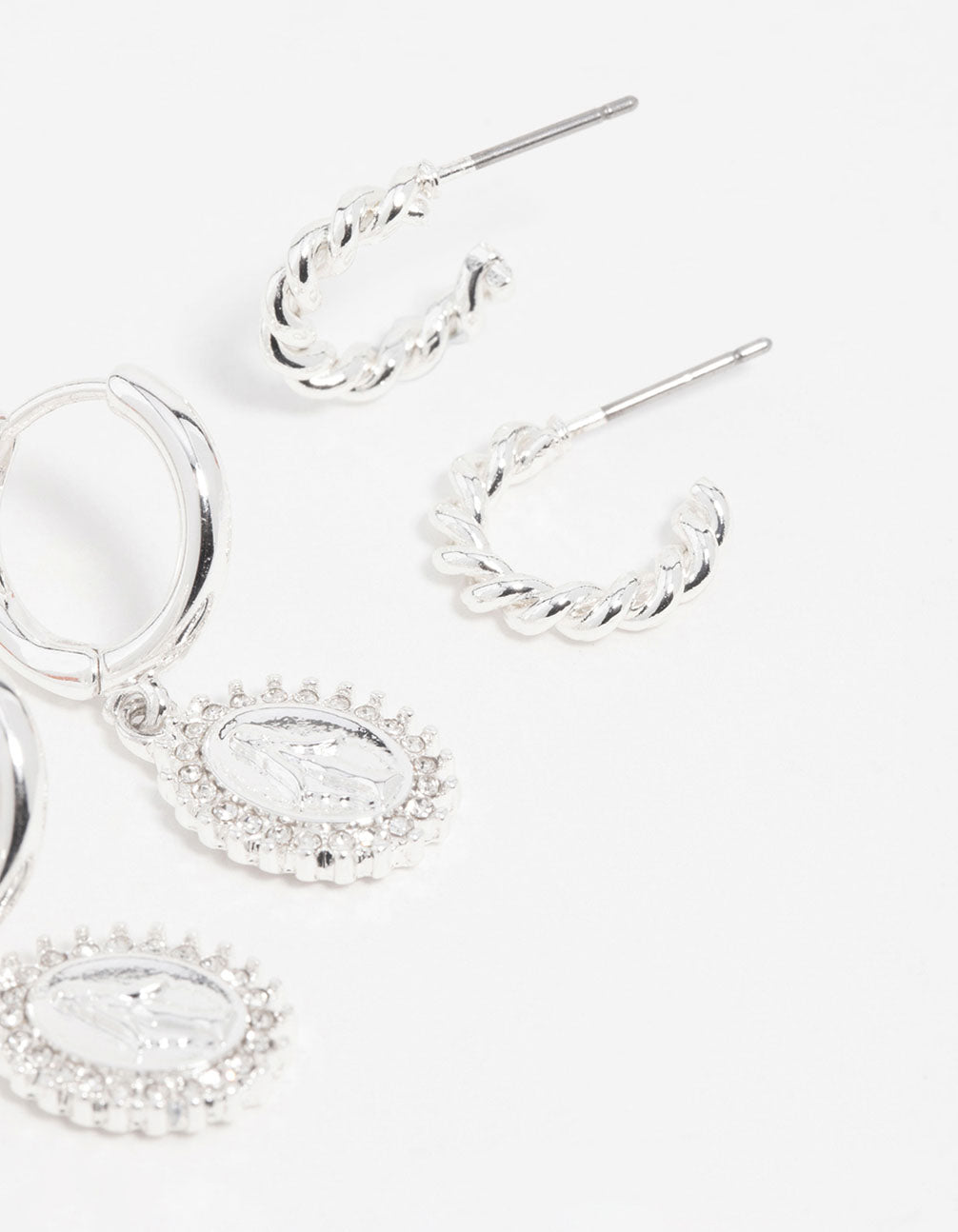 Silver Diamante Cross Huggie Earrings 3-Pack