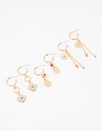 Gold Hamsa Eye Chain Earrings 3-Pack - link has visual effect only