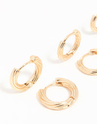 Antique Gold Graduating Twisted Hoop Earrings 3-Pack - link has visual effect only