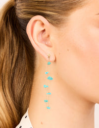 Gold Blue Semi Precious Stone Statement Chain Drop Earrings - link has visual effect only