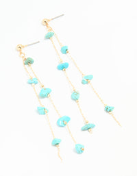 Gold Blue Semi Precious Stone Statement Chain Drop Earrings - link has visual effect only