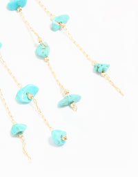 Gold Blue Semi Precious Stone Statement Chain Drop Earrings - link has visual effect only
