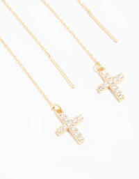 Gold Cubic Zirconia Cross Threader Earrings - link has visual effect only