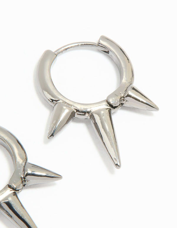 Gunmetal Triple Spike Huggie Earrings
