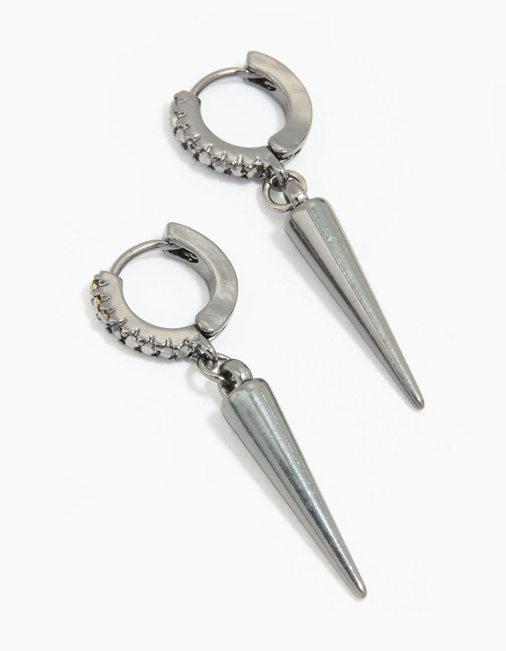 Gunmetal Diamante Spike Drop Huggie Earrings