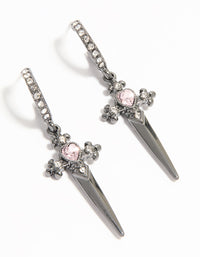 Gunmetal Pink Diamante Dagger Huggie Earrings - link has visual effect only
